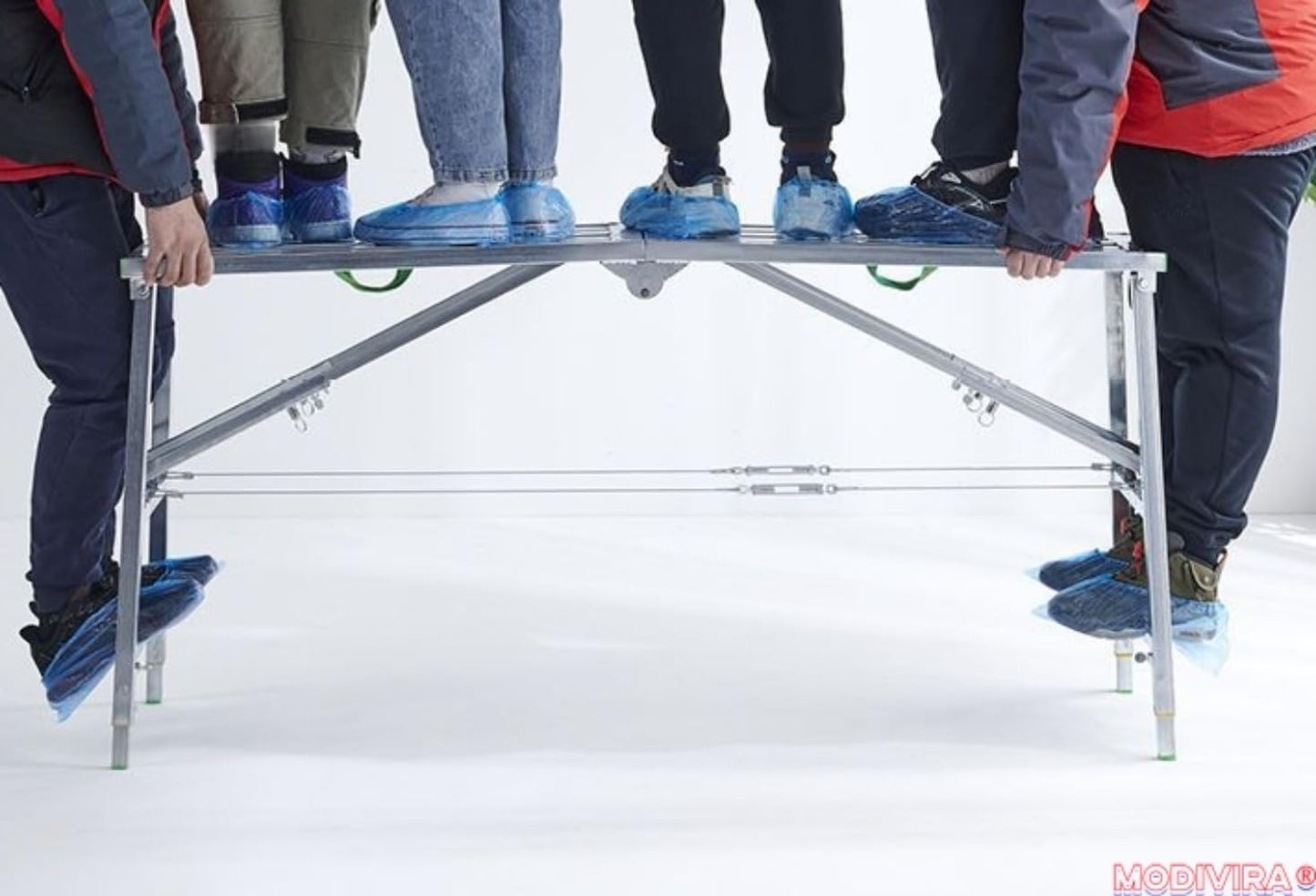 Modivira Folding Scaffolding with Adjustable Heights Heavy Duty Portable Steel Ladder with Non-Slip Feet for roof Cleaning Paint Home Improvement (A,62.99" * 11.81")