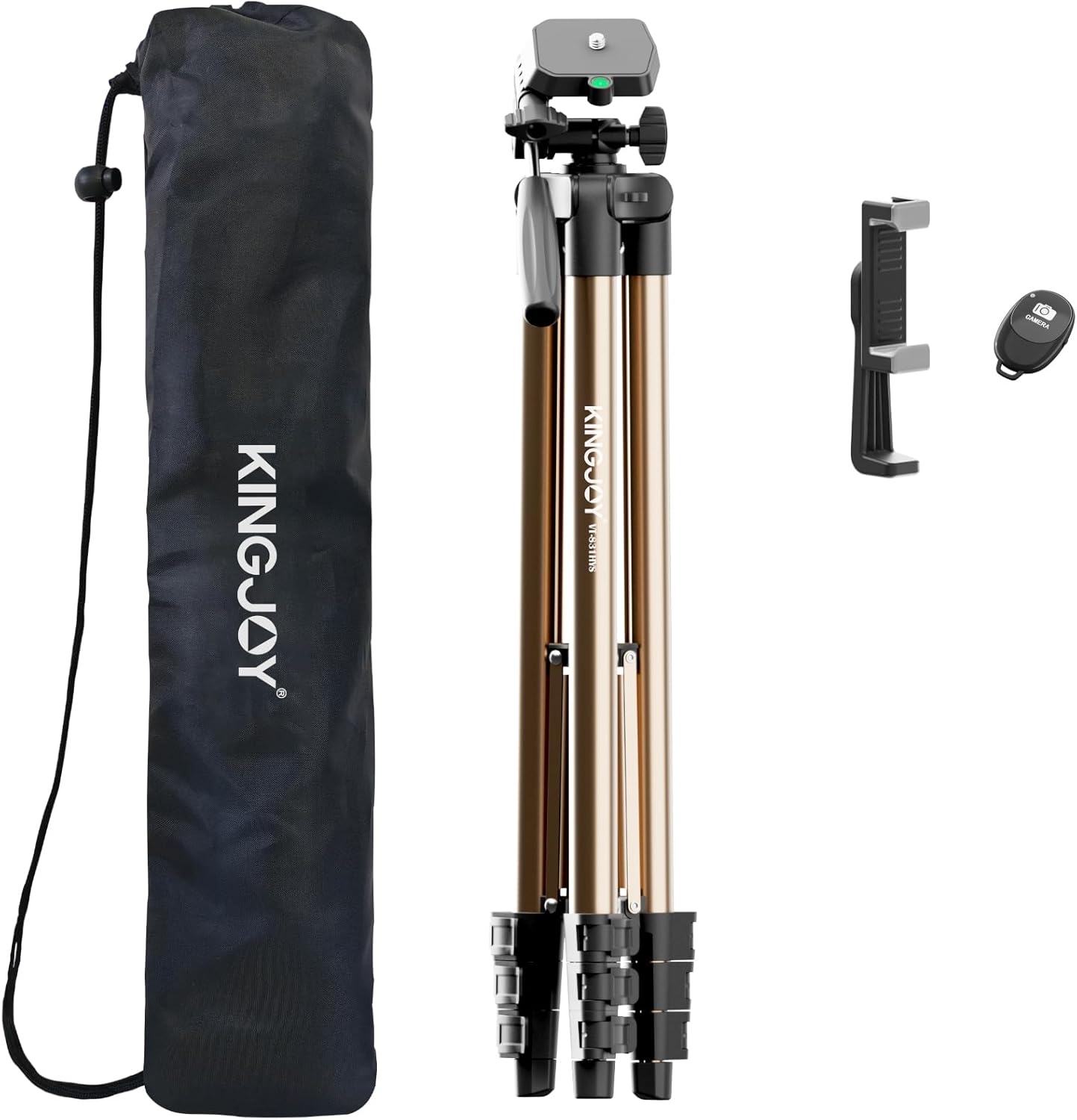 KINGJOY 71" 3-Way 6.6LB Camera Tripod, Lightweight Travel Tripod with Wireless Remote, Cold Shoe Phone Mount, Pan Head