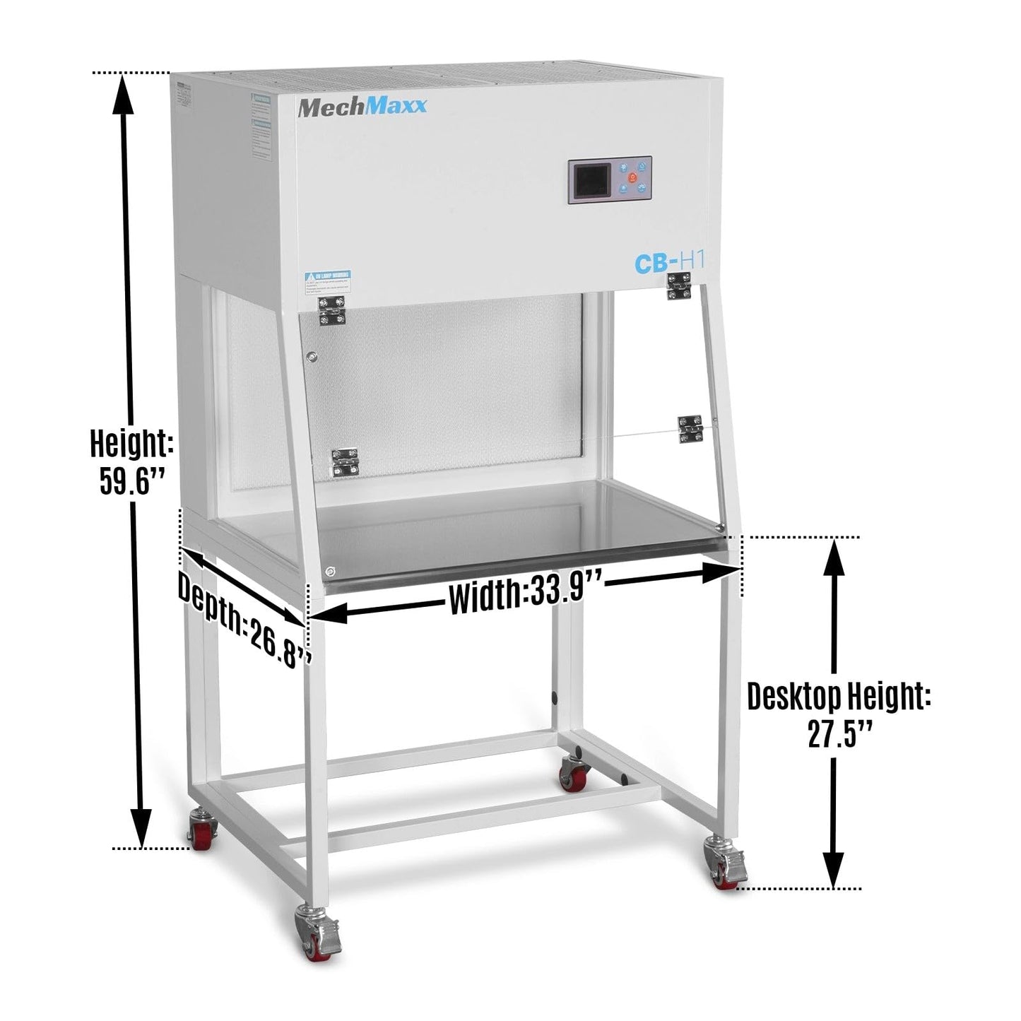 MechMaxx 33.9'' Wide Horizontal Laminar Flow Clean Bench with HEPA Filtration & UV Sterilization, ISO Class 5, CB-H1