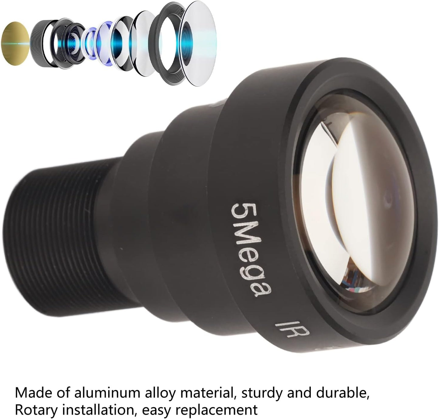 Cyrank 50mm 5MP M12 Single Board Lens HD Interface Aluminum Alloy HD Single Board Lens for CCTV Security Web Camera
