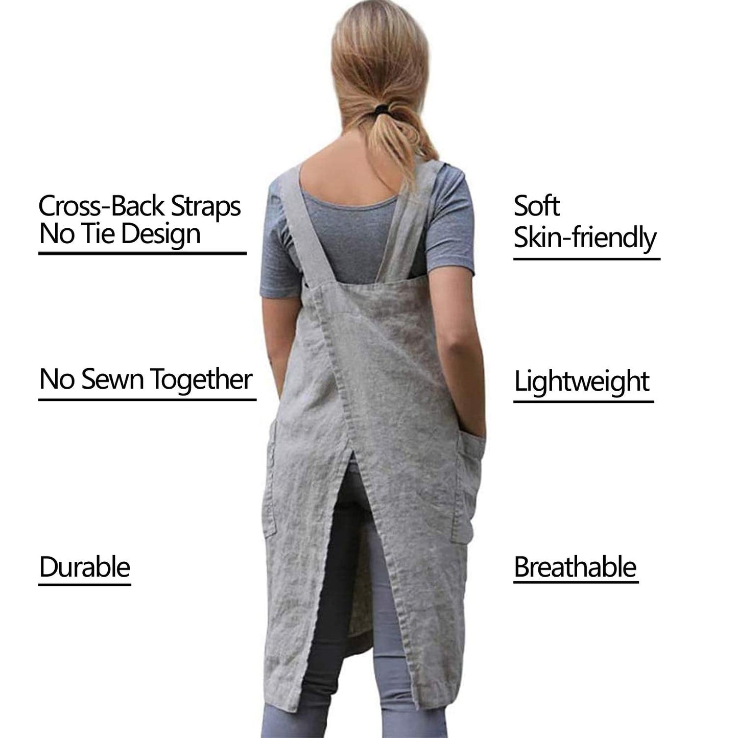 VLZUFE Cotton Linen Apron for women Cross Back Apron Pinafore Dress for Baking Cooking Gardening Work