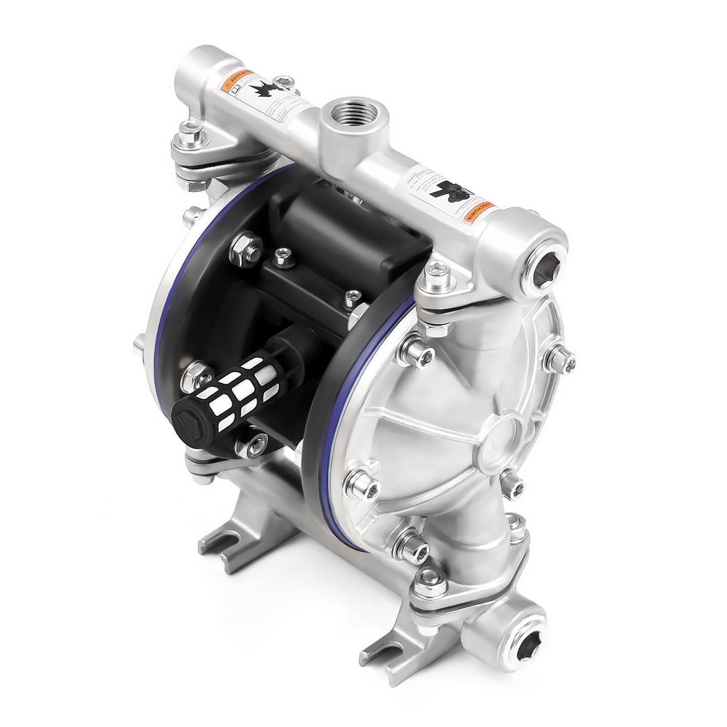 Nakkaa SS Pneumatic Double Diaphragm Pump Stainless Steel 8.8GPM1/2" In/Out Max 120PSI, Used to Transport Various Low Viscosity Liquids Such as Hydraulic Fluid, diesel, coating,etc