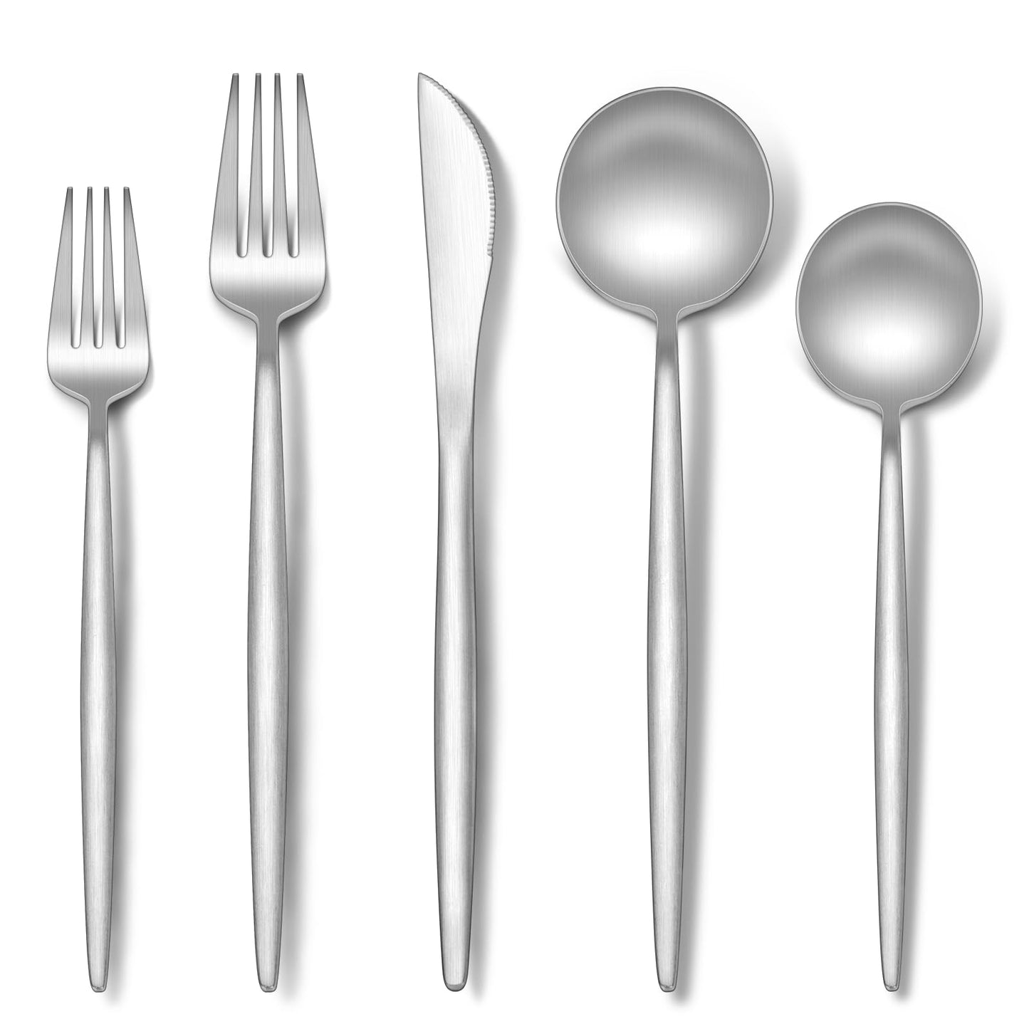 Stapava Matte Silverware Set for 6, 30-Piece Stainless Steel Flatware Eating Utensils Sets, Satin Finish Cutlery Include Forks Spoons and Knives Set for Home Restaurant Hotel, Dishwasher Safe