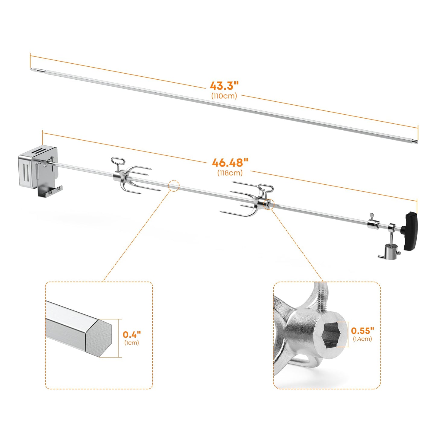 Stanbroil Hygrill Rotisserie Kit for All Hygrill 5-Burner Built-in Gas Grills, Grill Rotisseries with Motor, Spit Rod, 2 x 4-Prong Forks, Complete Holders, and Fixing Screws
