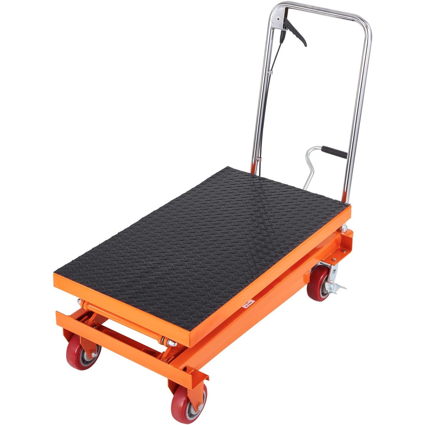 VEVOR TFD35 Hydraulic Lift Table Cart, 770lbs Capacity 59" with 4 Wheels and Non-Slip Pad, for Material Handling and Transportation, Orange