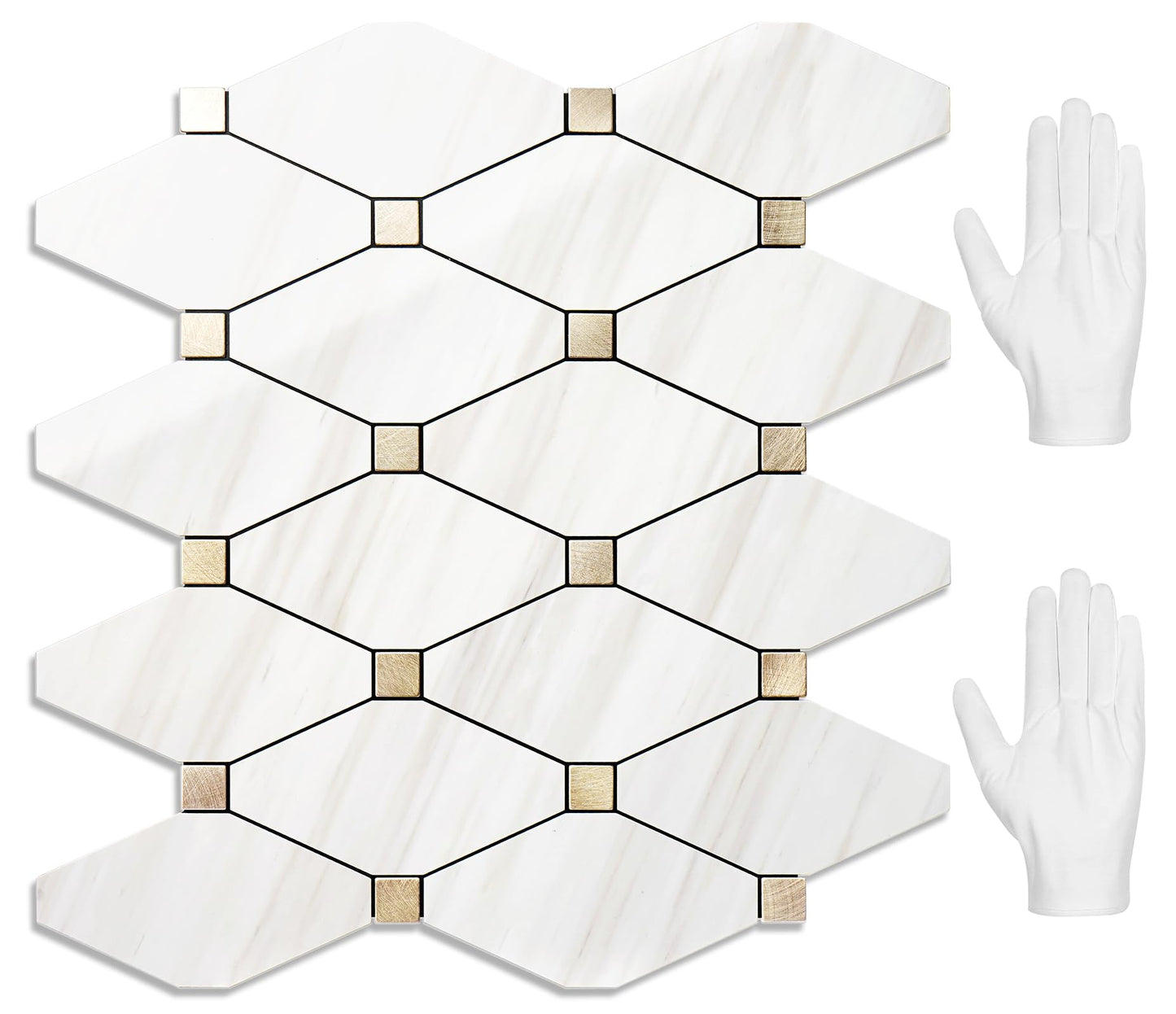 STICKGOO 10 Sheets Peel and Stick Backsplash, Polished Dolomite PVC Mixed Metal Gold Kitchen Backsplash, Stick on Backsplash Wall Tiles for Kitchen, Bathroom, RV