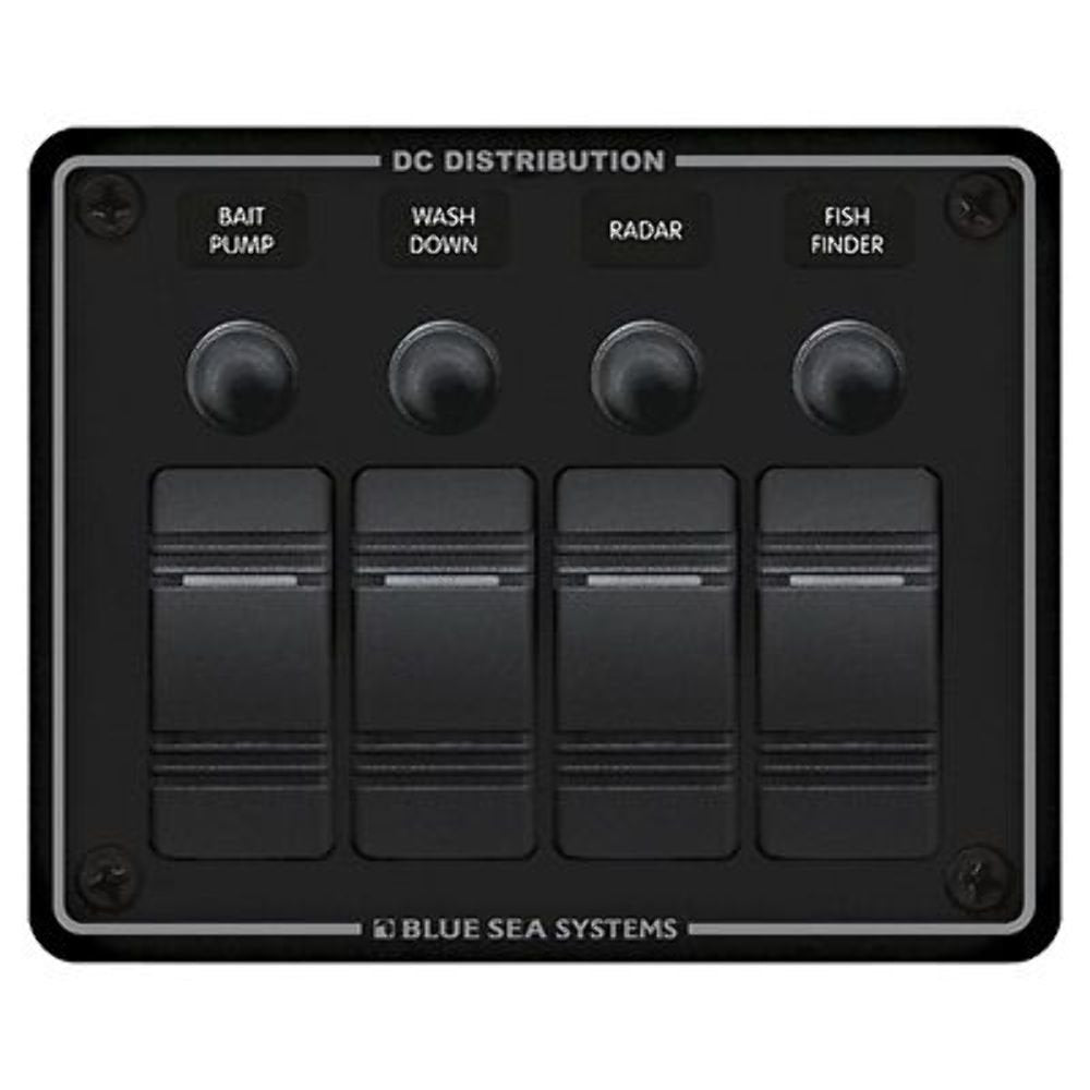 Blue Sea Systems 8372 Water Resistant Circuit Breaker Panel 4 Position-Black