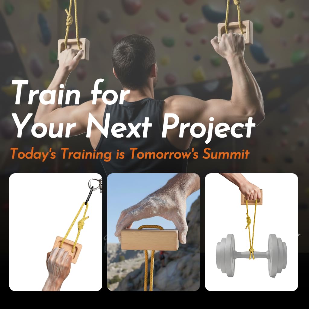 Portable Beech Wood Fingerboard Climbing Hangboard Set – Dual-Pocket Grip Blocks for Finger & Forearm Strength Training – Adjustable Rope and Metal Clips Included