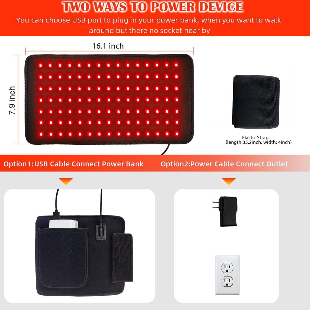 Red Light Therapy Pad for Body Back Knee Shoulder Hands Feet Portable 660nm 850nm Home Use 3 Chips in 1 Infrared Light Heating Wrap Belt Gift for Women Men (Corded)