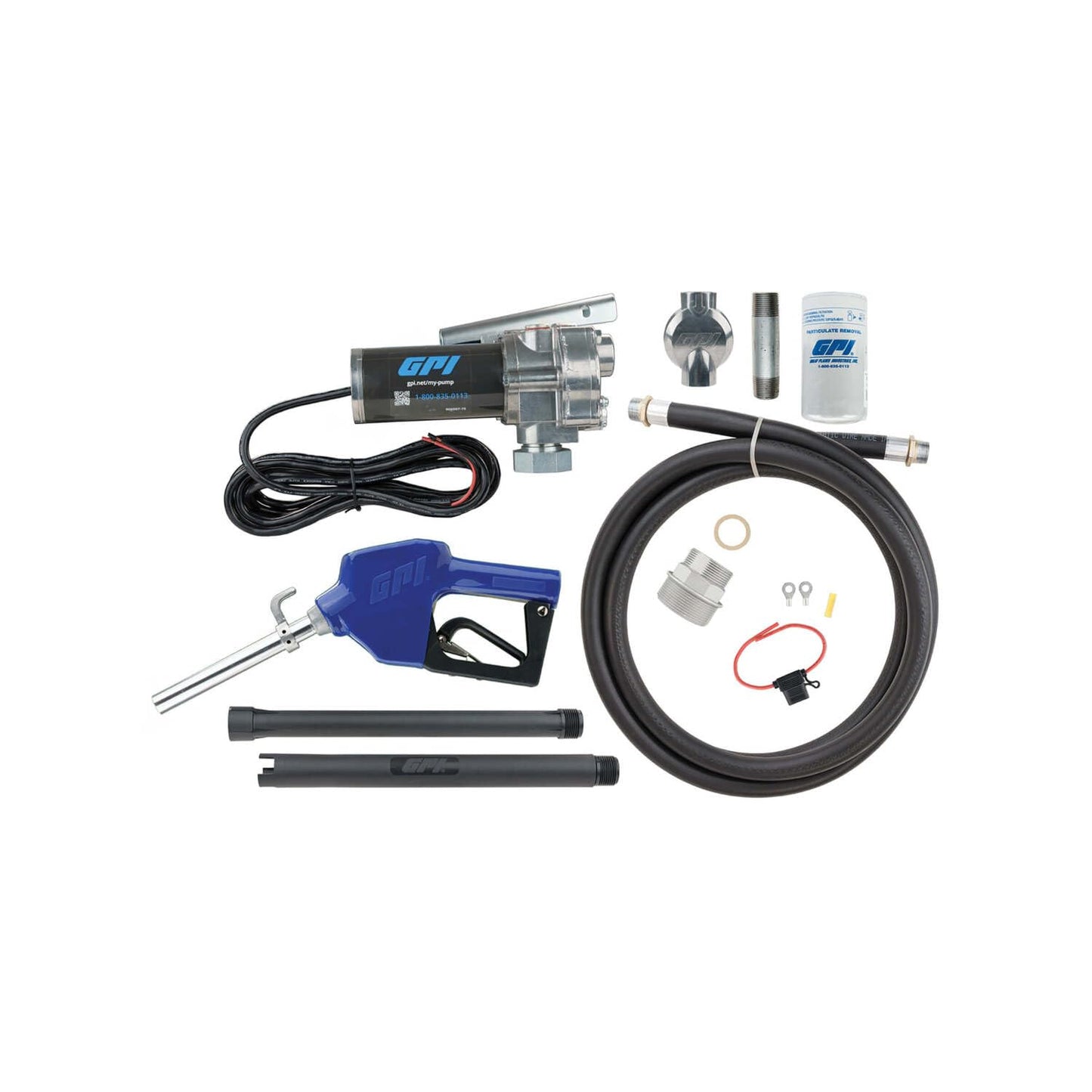 GPI - M-150 Series Fuel Transfer Pump, Automatic Shut-Off Nozzle with Filter Kit, 15 GPM, 12 Volt (110612-03)