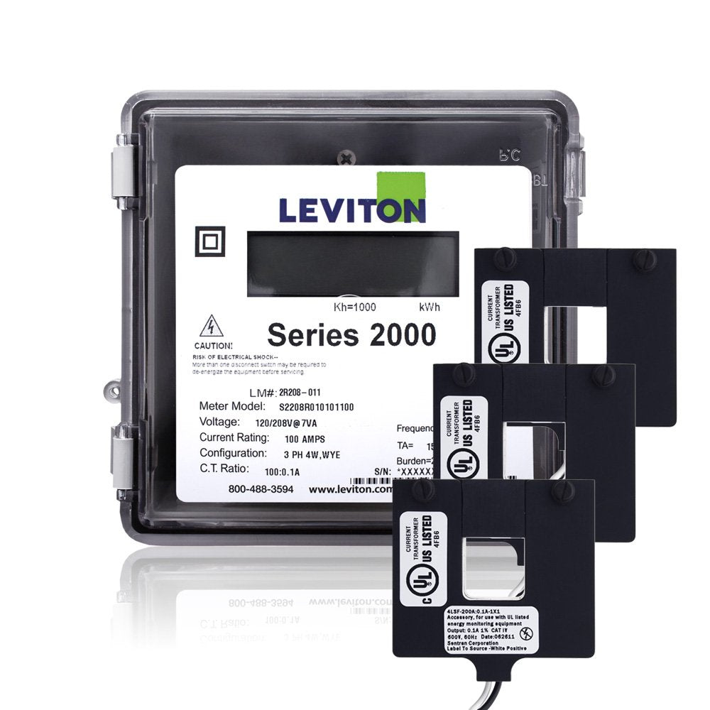Leviton Series 2000 277/480V3P4W 100A Outdoor kWh Meter Kit with 3 Split Core CTs, 2O480-1W