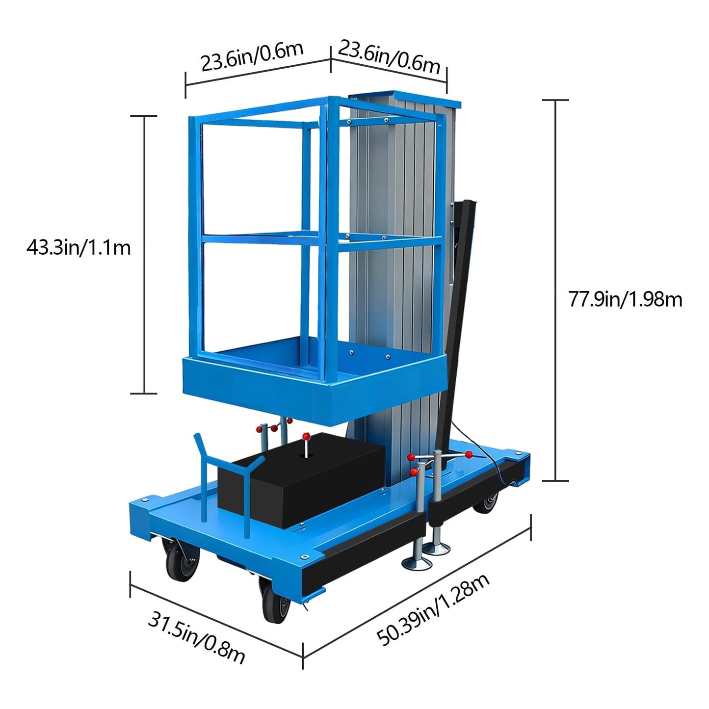 Electric Scaffolding Platform Lift, Aluminum Alloy Mobile Man Lift with Manganese Steel Support Arms, 1.1m Detachable Guardrail, 13ft-46ft Hydraulic Lifting Platform for Warehouse Construction