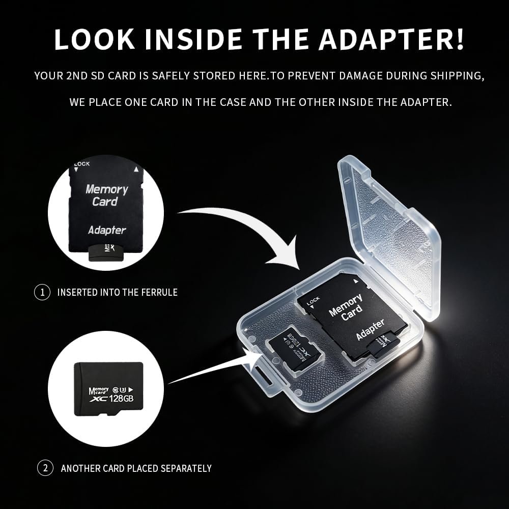 Generic 128GB 2-Pack A1 U3 V30 4K MicroSDXC Cards SD Adapter USB Reader High Endurance TF Card Dash Cam Security Camera