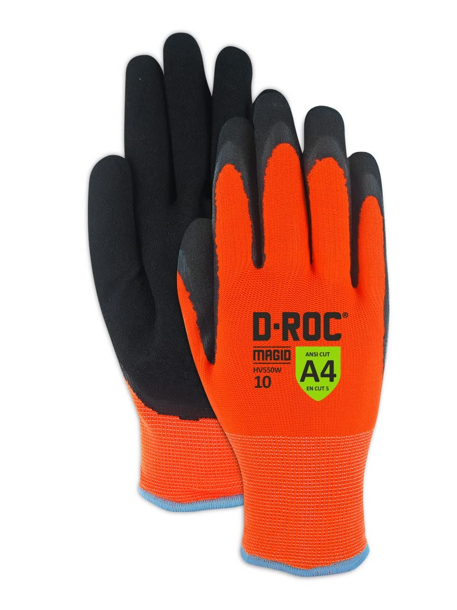 MAGID D-ROC ANSI A4 Waterproof Thermal Sandy Nitrile Coated Work Gloves, 144 Pairs, 8/Medium (HV550W)