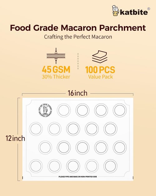 Katbite Unbleached Parchment Paper - 200 Pcs 12x16 In Macaron Sheets for Baking & Cooking