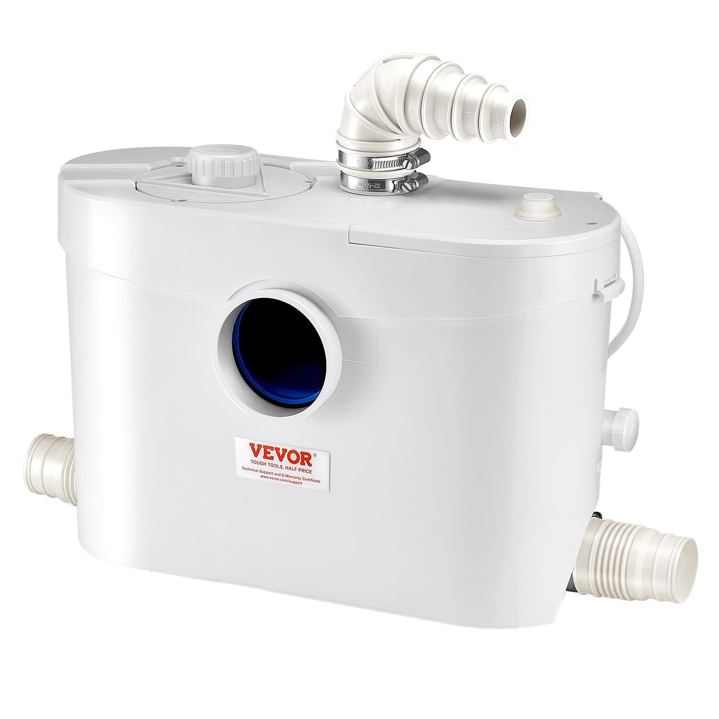 VEVOR 900W Macerator Pump, 48 GPM Flow, 40 ft/12 m Head, Macerator Sewerage Toilet Pump with 4 Water Inlets, Waste Water Disposal Upflush Machine for Toilet, Basement, Shower, Sink, Laundry, Bathtub