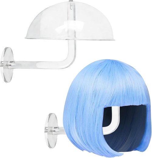 LUTTY Wall-Mounted Clear Acrylic Hat Display Stand - 2Pcs Domed Racks for Baseball Caps & Wigs