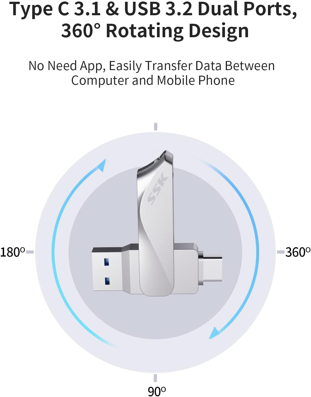 SSK 64GB 200MB/s 2 1 3.2 1+ USB C Flash Drive up to Dual Drive in OTG USB A Gen Type C Memory Stick Thumb Drive
