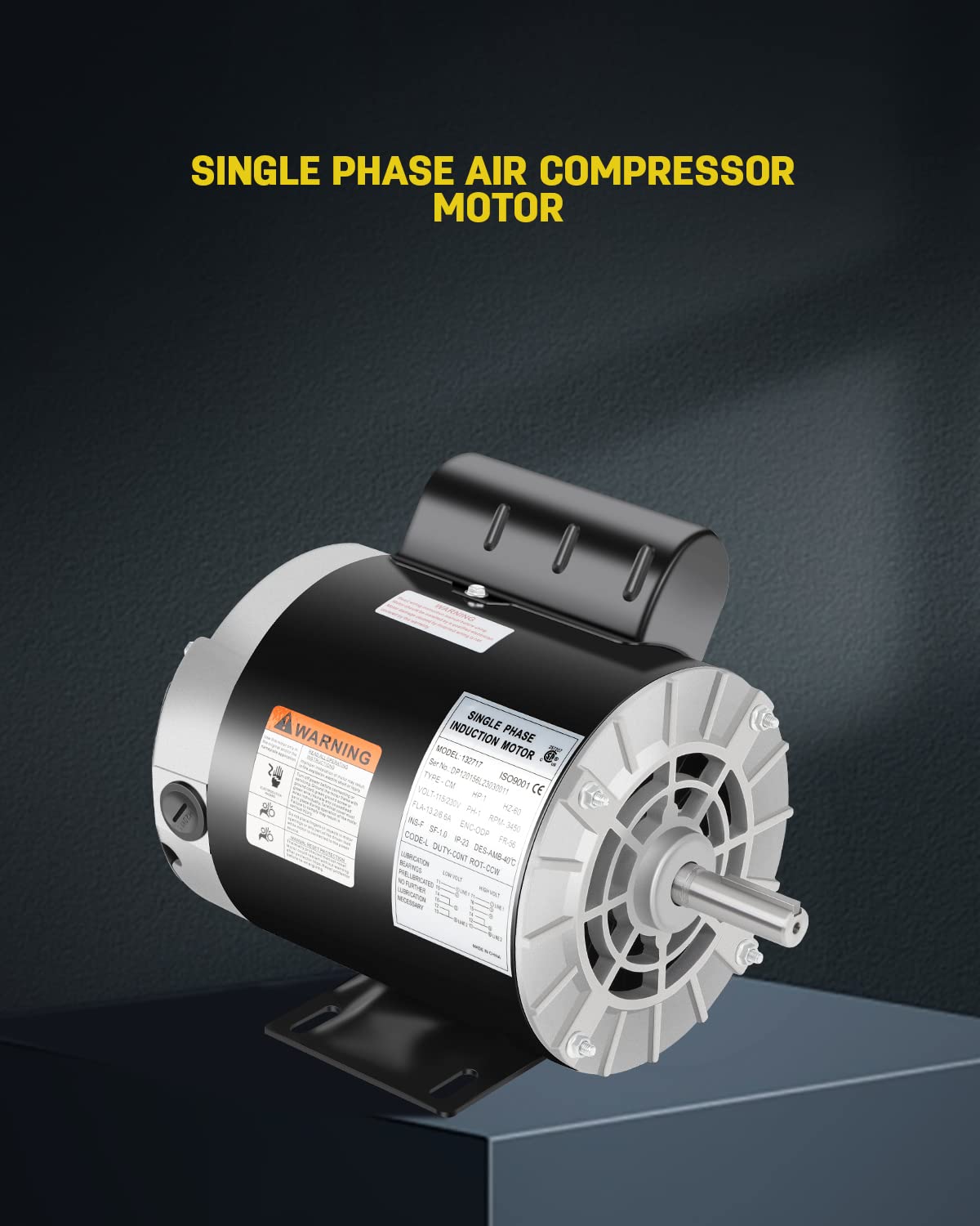 1 HP Air Compressor Motor, Electric Motor 3450 RPM, 115/230V Single Phase, 56 Frame 5/8" Keyed Shaft 60 Hz, Commercial-Duty CCW Rotation, 1.88" Shaft Length for Air Compressors