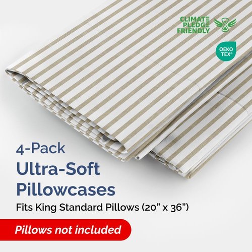 King Standard Pillow Cases - Soft Hotel Quality Covers for Comfy Bedding | Set of 4 Beige Stripes