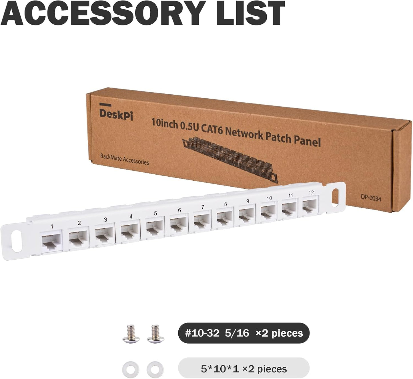 GeeekPi 12 10inch 0.5U CAT6 T1/T0/T2/T1 Plus/T0 /TL1 10 Inch Port Patch Panel, Network Patch Panel for DeskPi RackMate