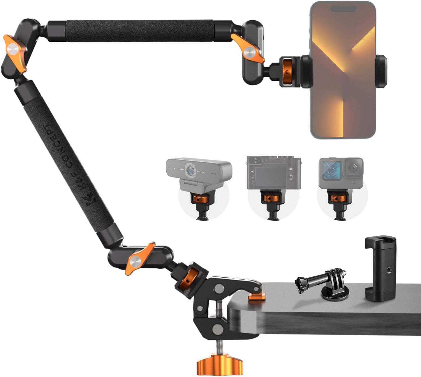 K&F CONCEPT 22" Magic Arm Clamp Kit, Overhead Desk Camera Mount, Long Articulating Friction Boom Arm for Phone, Action