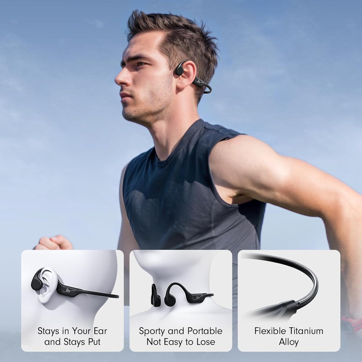 MRYTKY Bluetooth5.4 10H Bone Conduction Headphones,Open Ear Headphones with Mic,Wireless Headphones Playtime