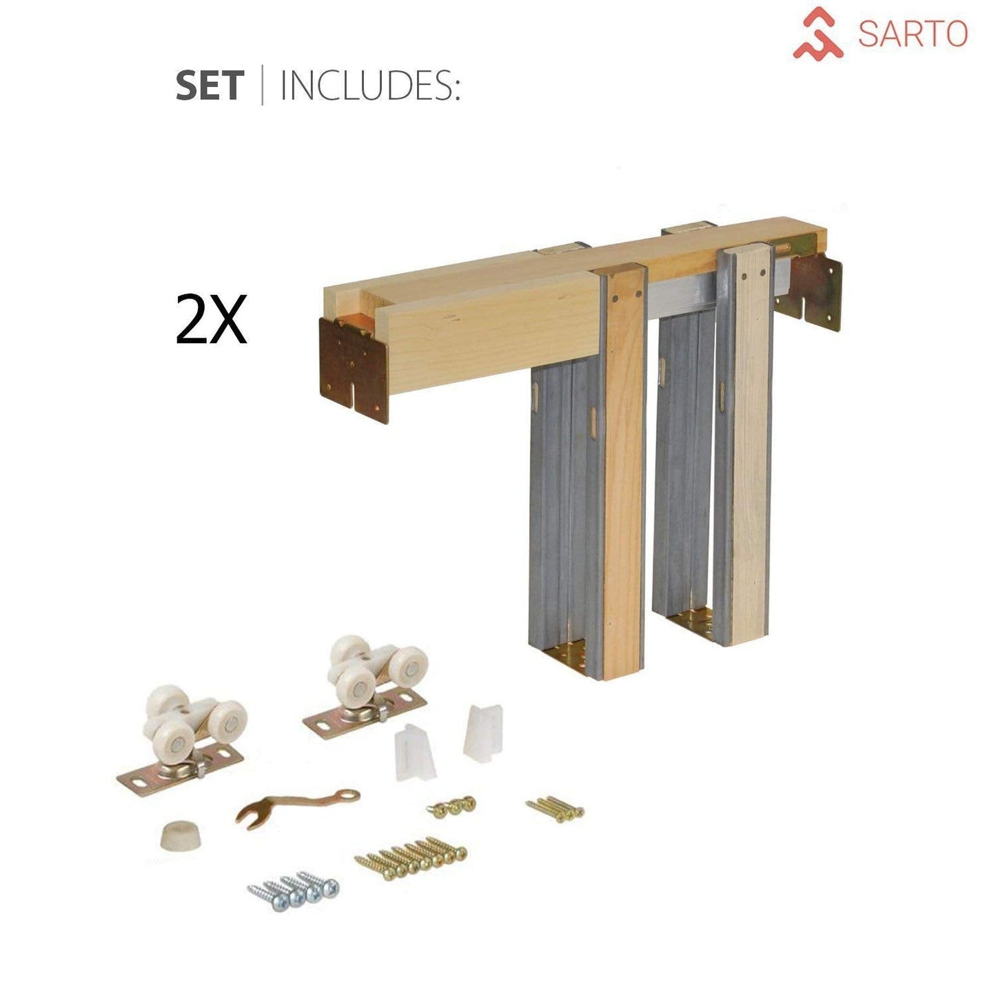 SARTODOORS - Sliding French Double Pocket Doors 64 x 80 inches Clear Glass 12 Lites| Felicia 3355 Matte White | Kit Trims Rail Hardware | Solid Wood Interior Bedroom Sturdy Doors