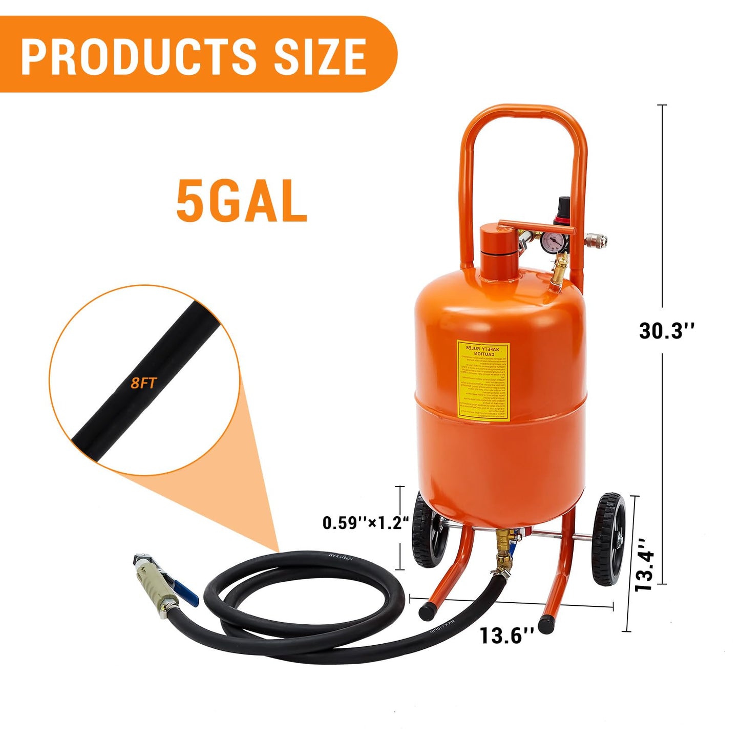 GarveeTech 5 gal Sand Blasting Machine, 60-110 Psi Pressure Air Sand Blasting Kit w/4 Ceramic Nozzles & Oil-Water Separator, Portable Abrasive Blaster for Stain Removal Paint, Orange