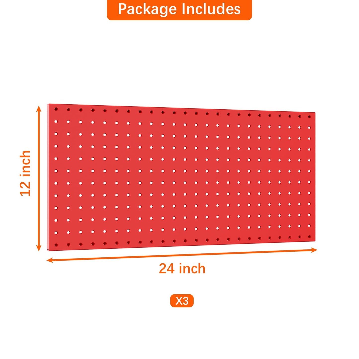 TORACK 3 PCS Metal Pegboard Panels(12x24 inch) for Wall Garage Tools Storage Pegboard System for Workbench, Modular Peg Board Tool Organizer Board Kit(Pack of 3, Red)