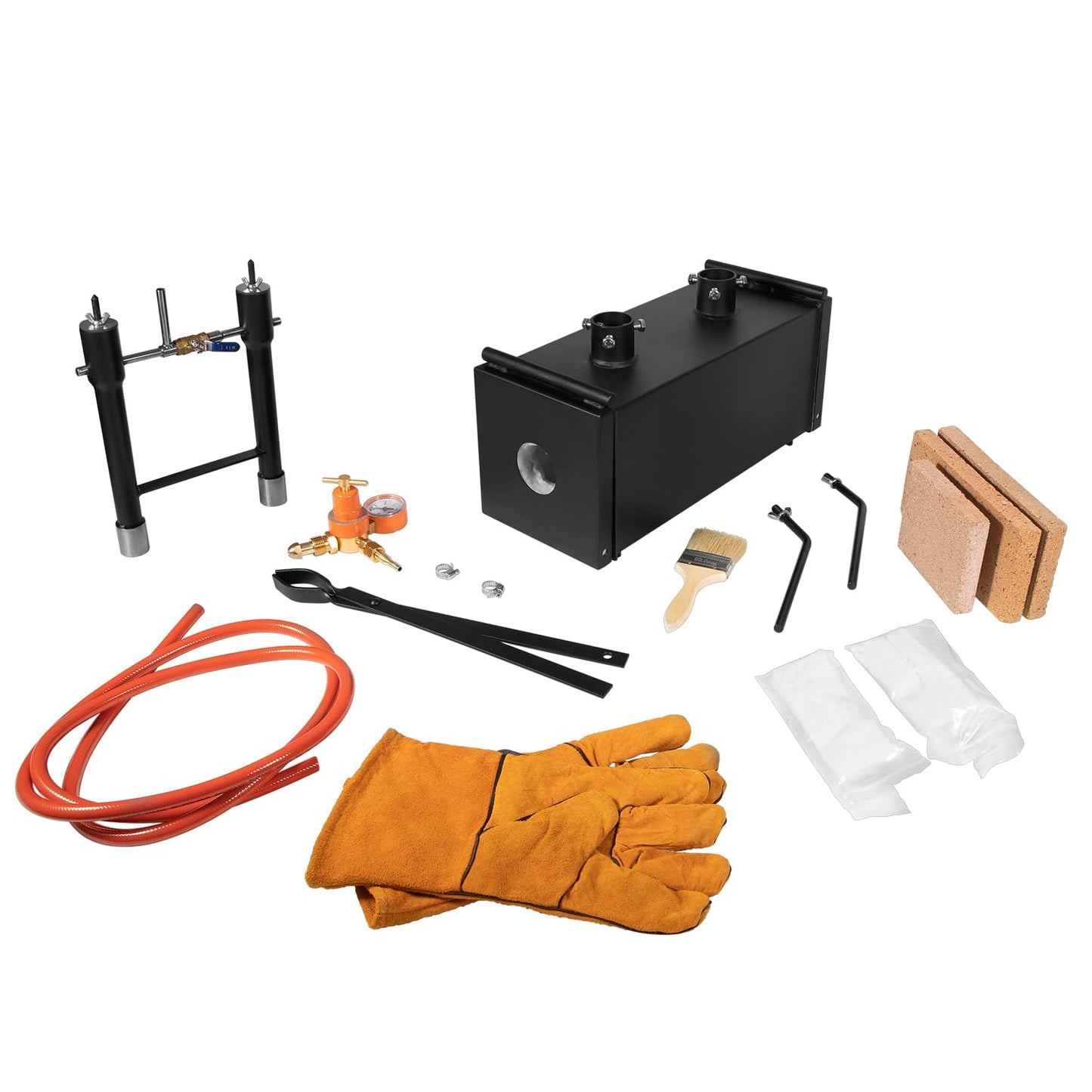 Bonbo Propane Gas Forge Double Burner 2700°F/1482°C, Portable 2-Door Square Forging Furnace for Blacksmithing, Knife Making, Tools & Equipment Forging, Large Capacity Deluxe Kit with Tong & Gloves