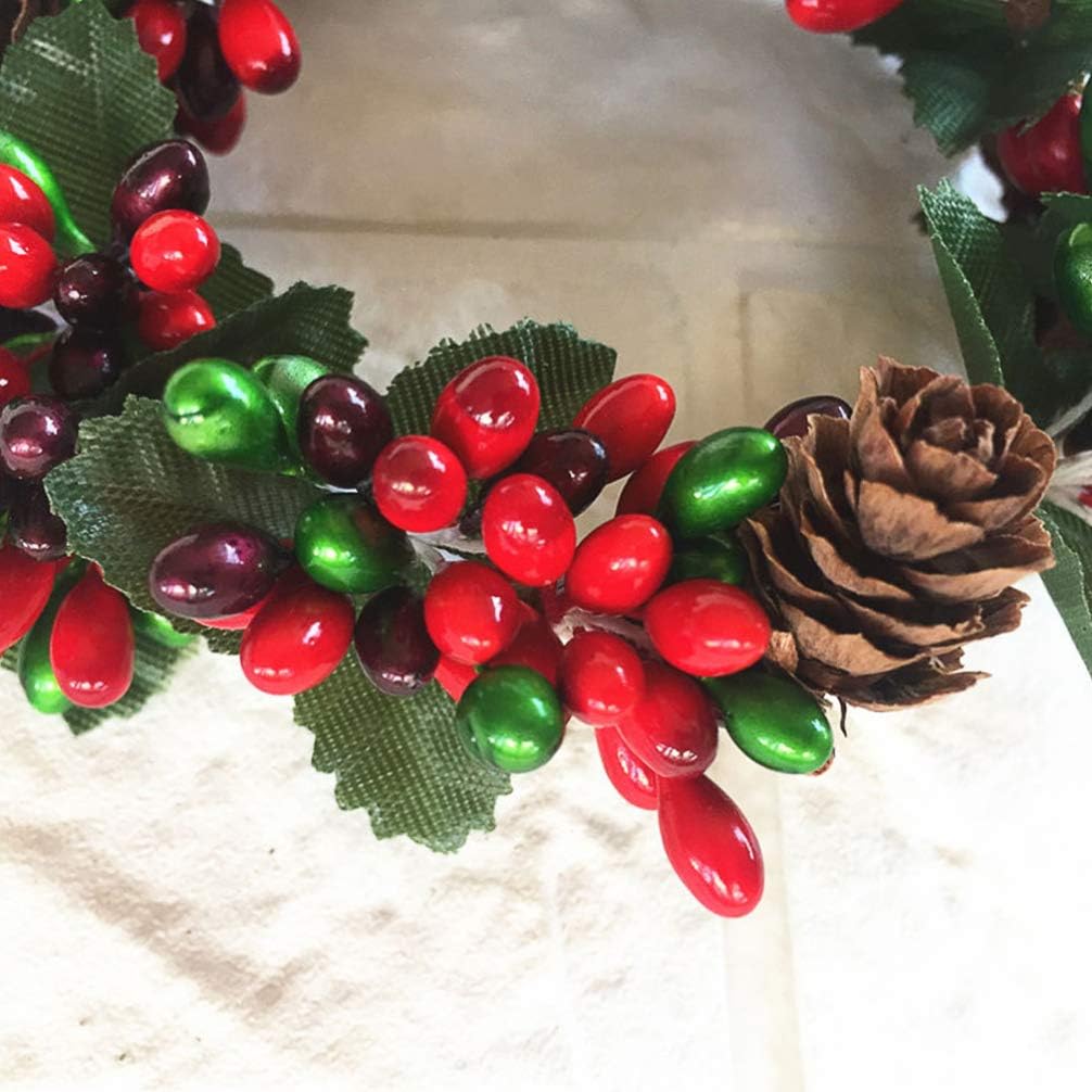 PRETYZOOM Christmas Candle Rings - 4Pcs Artificial Berry Mini Wreaths for Pillar Candles | Holiday Table Decor