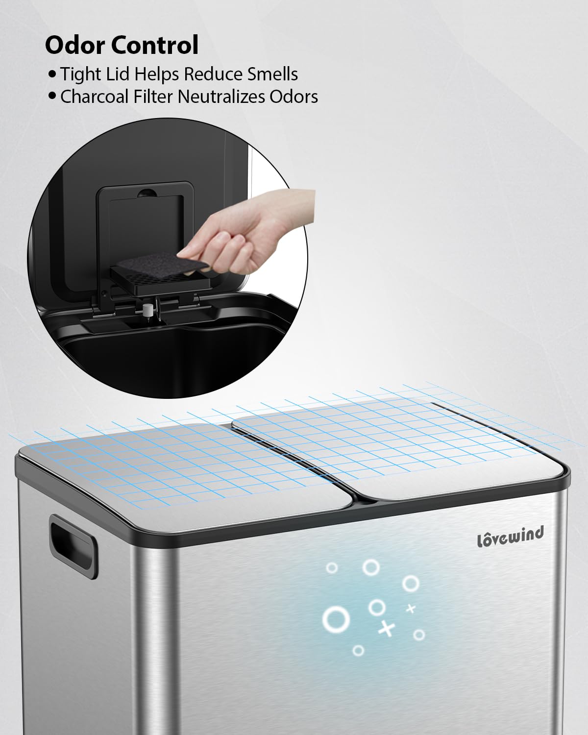Lovewind Kitchen Trash Can, 2 x 8 Gallon (2 x 30 L) Stainless Steel Trash and Recycle Bin Combo with Soft-Close Lid, Dual Compartment Recycling Kitchen Step Trash Bin, Silver