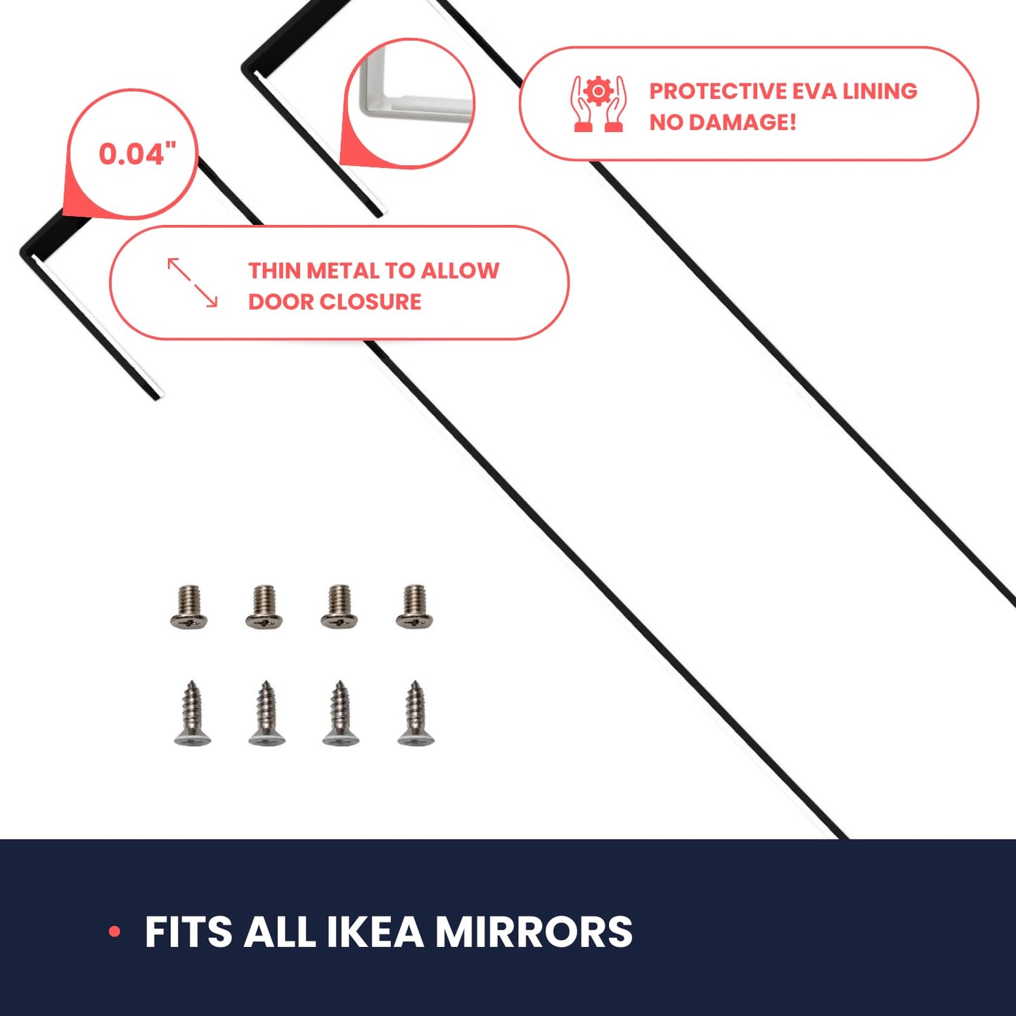 20'' Extra Long Heavy Duty Black Set 2 Mirror Brackets Patent Pending Over-The-Door Mirror Hanger: Door Mirrors Hanger Set Anti-Scratch Lining | Over The Doors Mirrors Hooks Adjustable Height