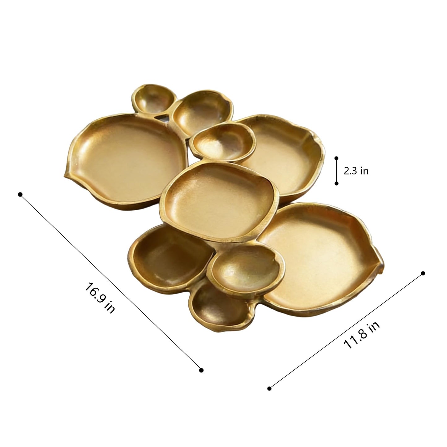 Foovslzw Set of 10 Gold Round Serving Bowls, 17 Inch Decorative Snack Tray Set for Chip & Dip, Nuts, Appetizers, Strong Brass & Enamel Home Decor for Entertaining, Parties, Weddings