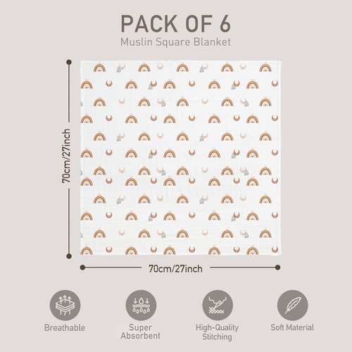 GLLQUEN Baby Receiving Blanket - Soft Cotton Muslin Swaddle Blankets for Newborns | 6 Pack (Sun)