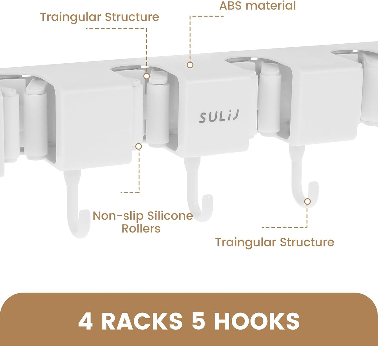 Skiennix Broom Holder Wall Mount - No-Drilling Self-Adhesive Storage Rack with Hooks | 2 Pcs, White