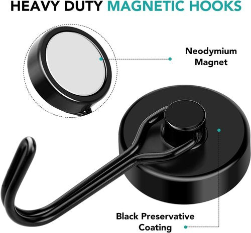 DIYMAG Magnetic Hooks - 120LBS Heavy Duty Strong Magnets for Home & Office | 8-Pack Black