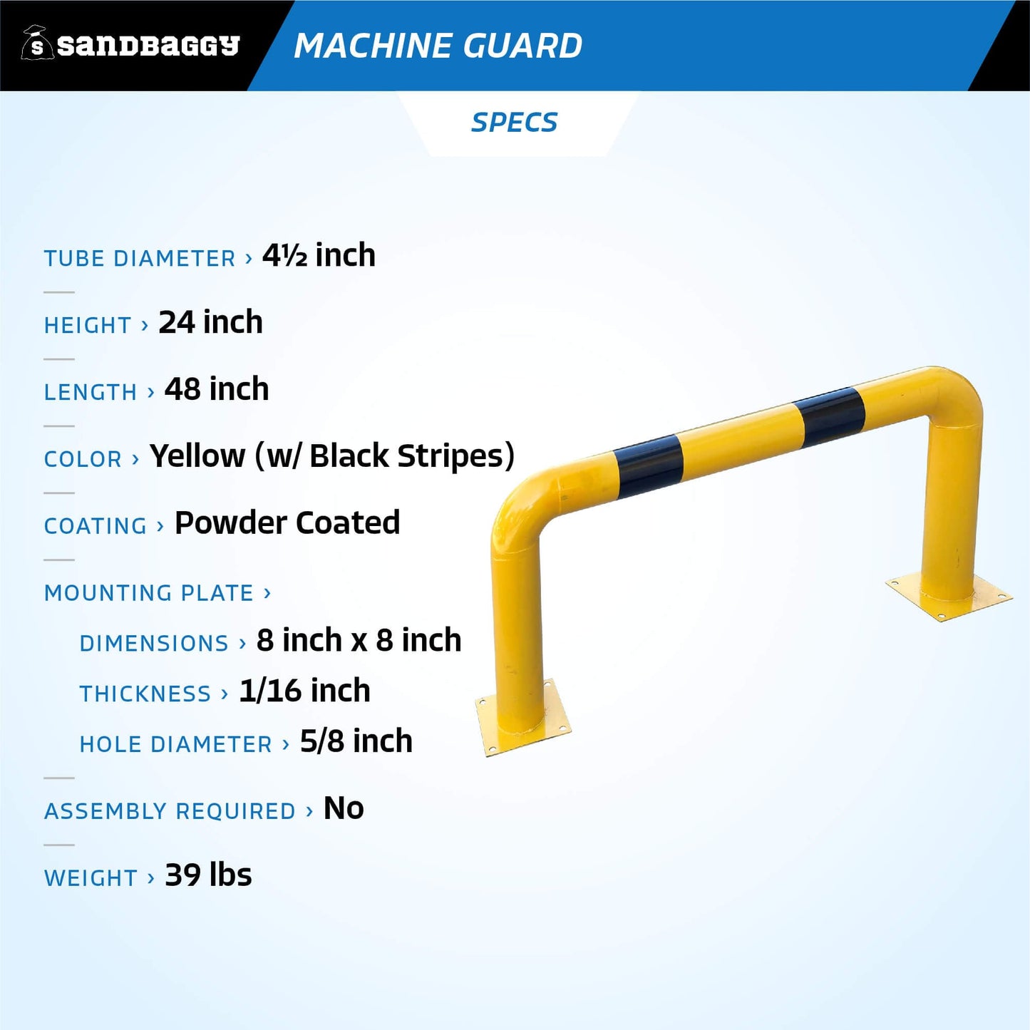 Sandbaggy High Profile Machine Safety Guard (24" H x 48" L) - Fixed Industrial Barrier Guards - Vehicle Impact Protection - Yellow Finish (1)