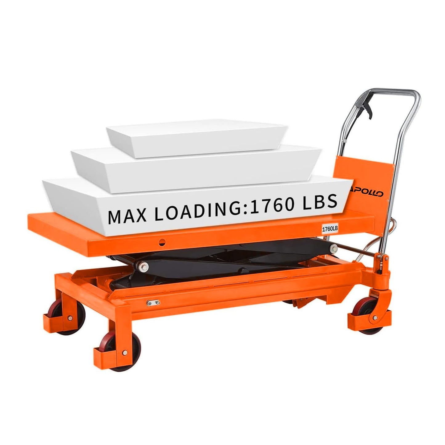 APOLLOLIFT Hydraulic Lift Table Cart, 1760lbs Capacity 59" Lifting Height, Double Scissor Lift Table with 4 Wheels and Safety Back Guard for Material Handling and Transportation(Orange)