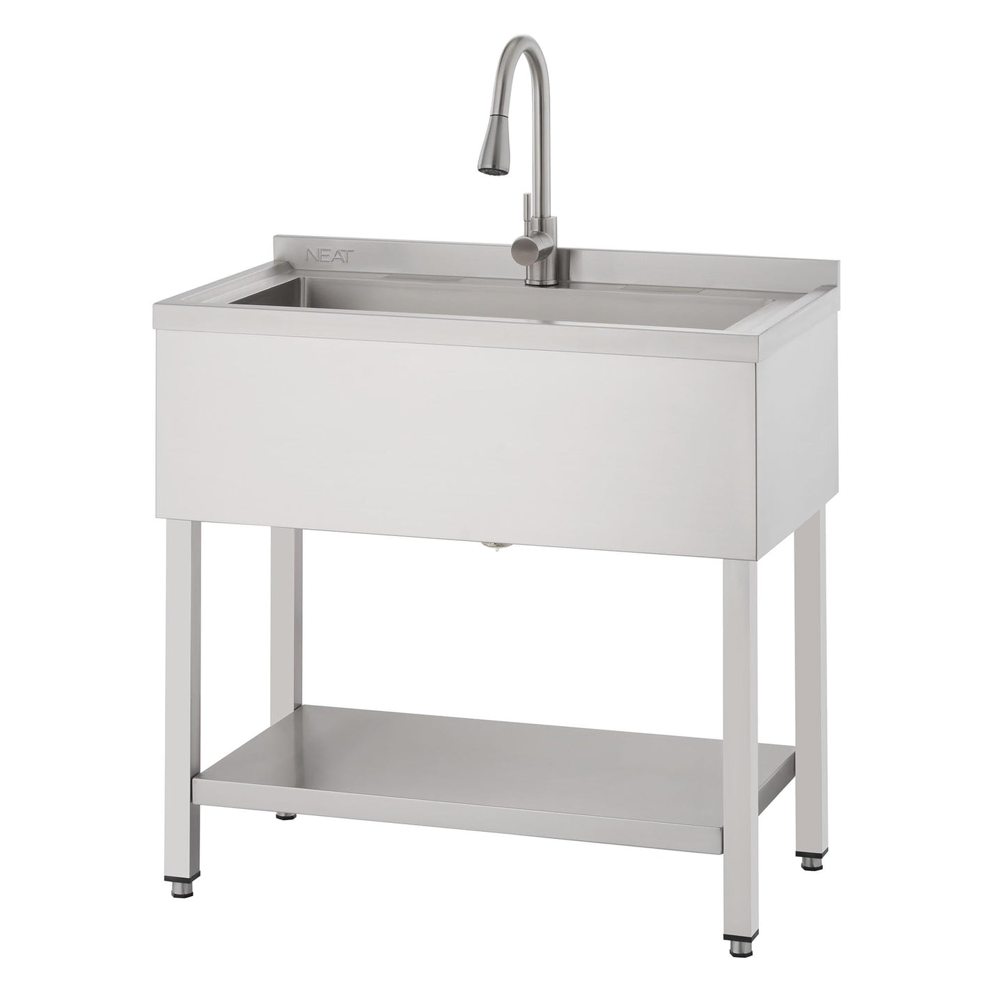 NEAT by TRINITY EcoStorage Stainless Steel Utility Sink, Oversized Freestanding Single Bowl Utility Sink, Pull-Out Faucet, Garage, Laundry Room, Business, NSF Certified, 36"W x 20"D x 50"H (NHA-0322)