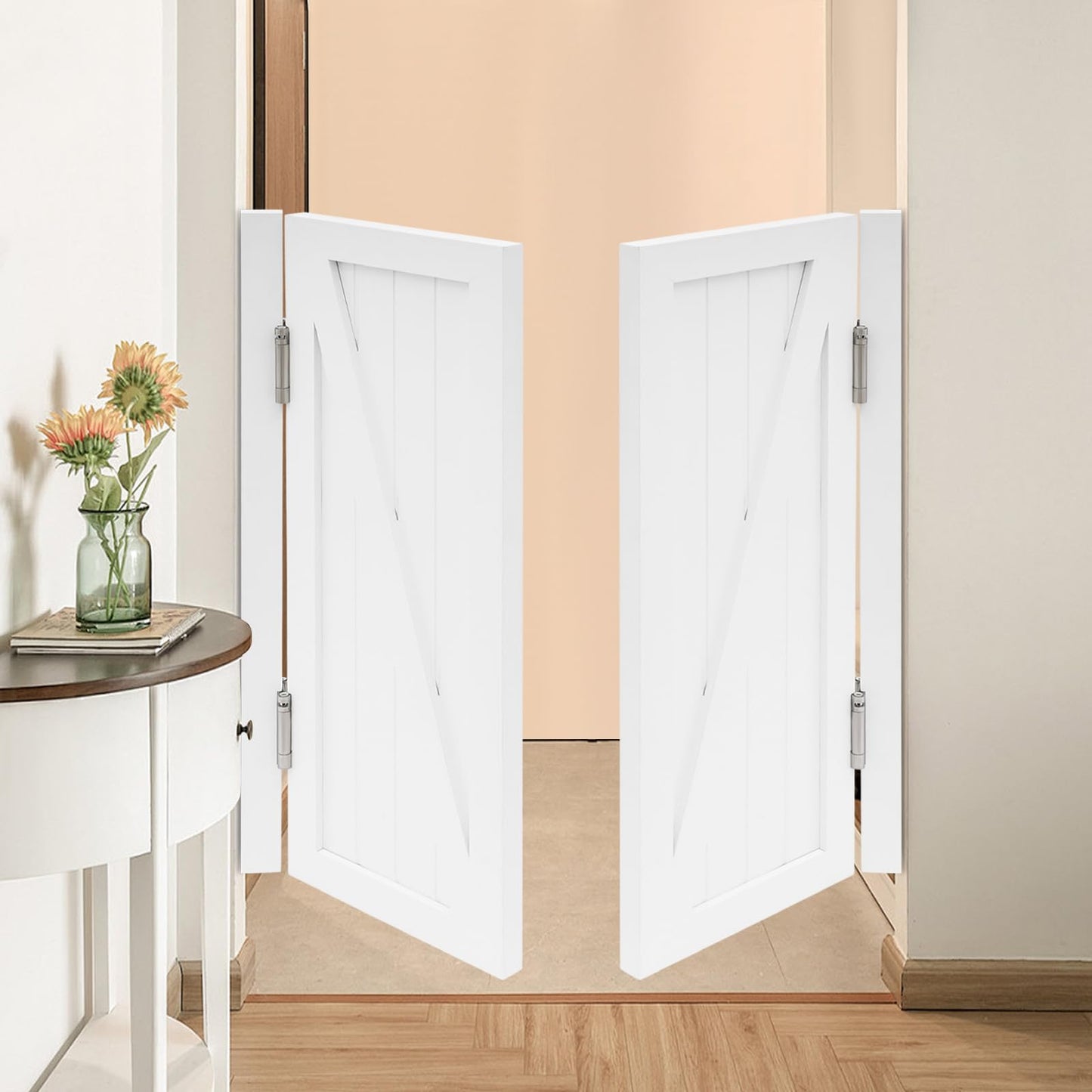 Swinging Doors, Interior Saloon Partition Doors with Stainless Steel Hinges, Wood Cafe Door, Auto Close Two-Way Open Half Door for Hallway Kitchen Bar Porch Pub Entrance (White, 31.5x35.43in)