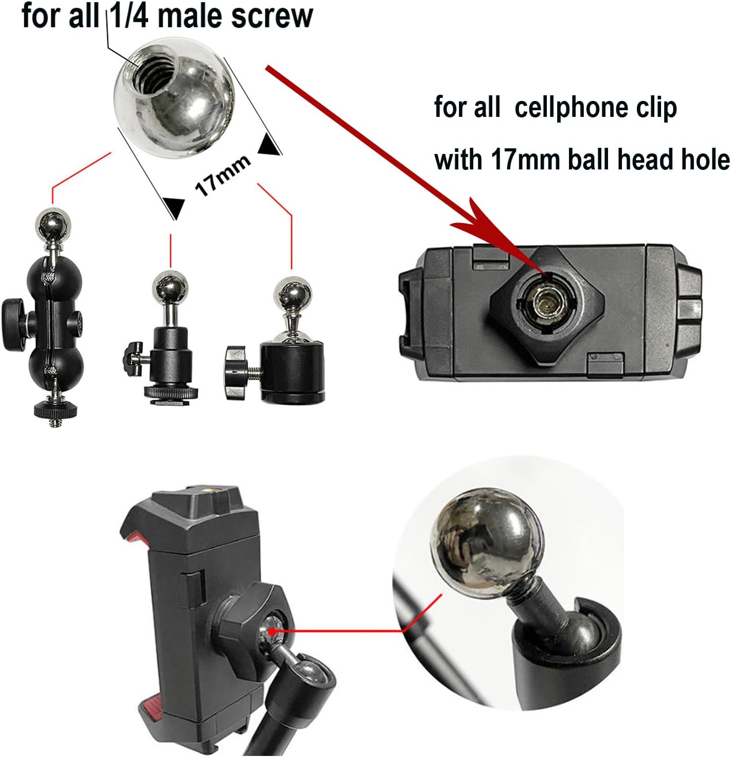 30Pack 1/4 3/8 Inch 1/4" Camera Tripod Screw Mount Kit to Adapter Threaded Converter Swivel Ball Head and Hot Shoe E