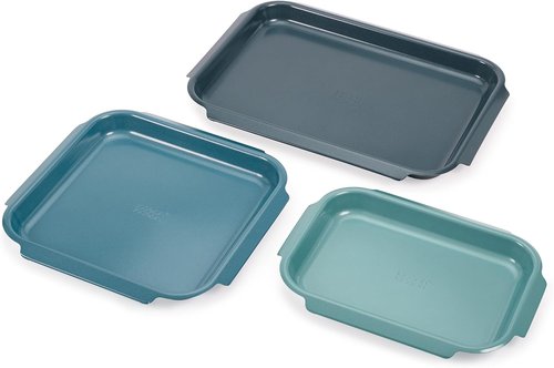 Joseph Joseph Nest™ Bake Non-Stick Baking Sheet Pan Set - 3-Piece Carbon Steel with Easy-Pull Handles, Stackable Design