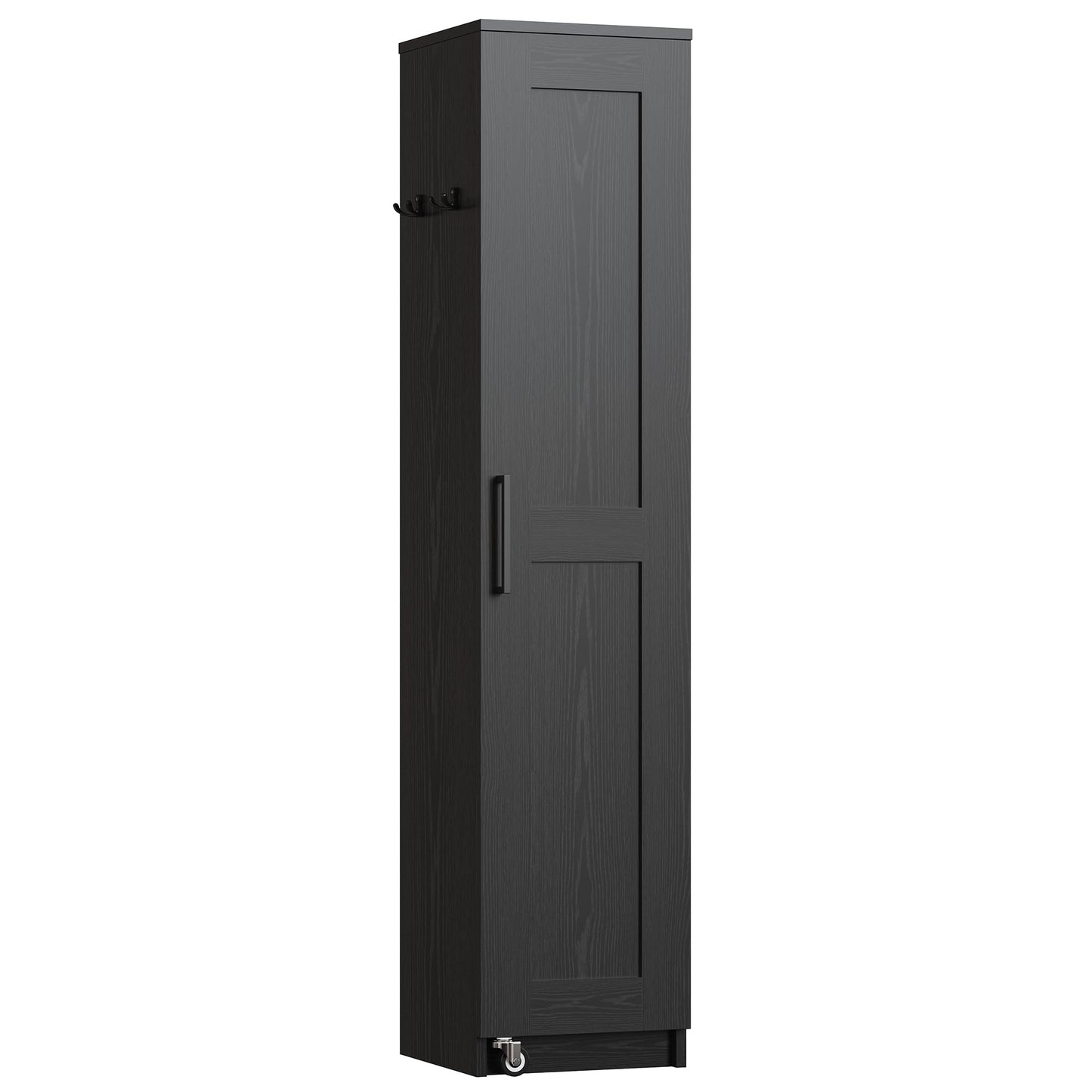 IRONCK Narrow Kitchen Pantry Storage Cabinet, 72" Slim Single Door with 6 Adjustable Shelves, Door Rack and Wheels, Space Saving Freestanding Storage Floor Cabinet for Small Place, Black