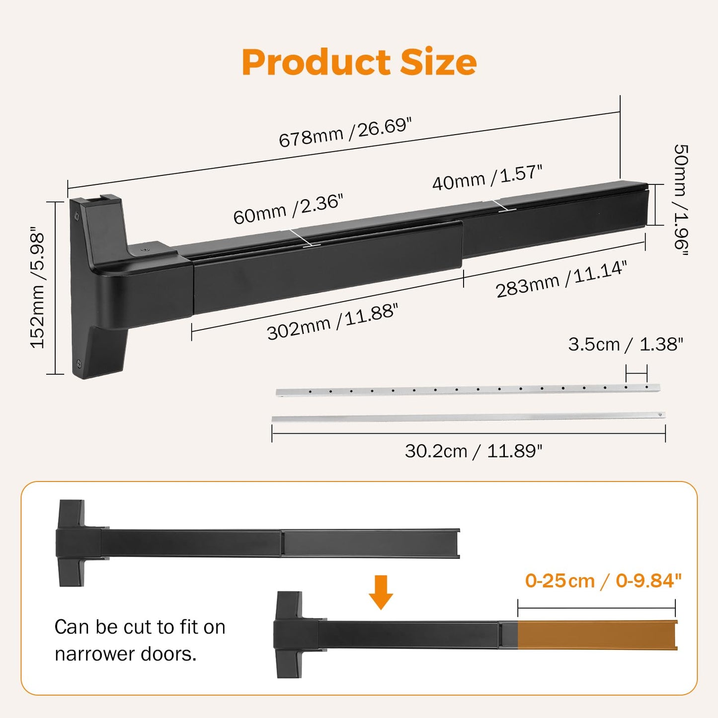BEAMNOVA 27.5 Inch Vertical Rod Exit Device, Door Panic Bar, Commercial Door Push Bar Lock Set Gate Roller Strike Plate End Cap Emergency Accessories Metal Parts, Black