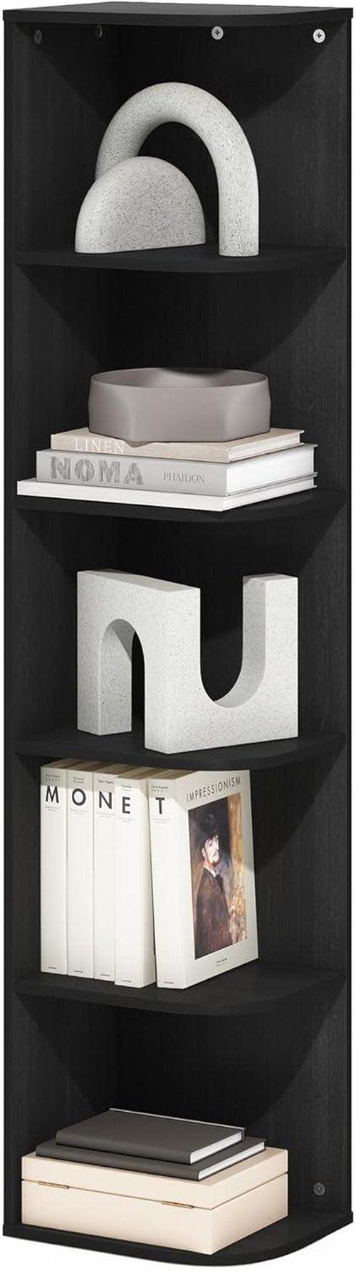 Furinno PASIR 5-Tier Corner Bookshelf - Open Shelf Bookcase for Organization & Storage | Blackwood Finish, 9.3 x 12 x 51.7