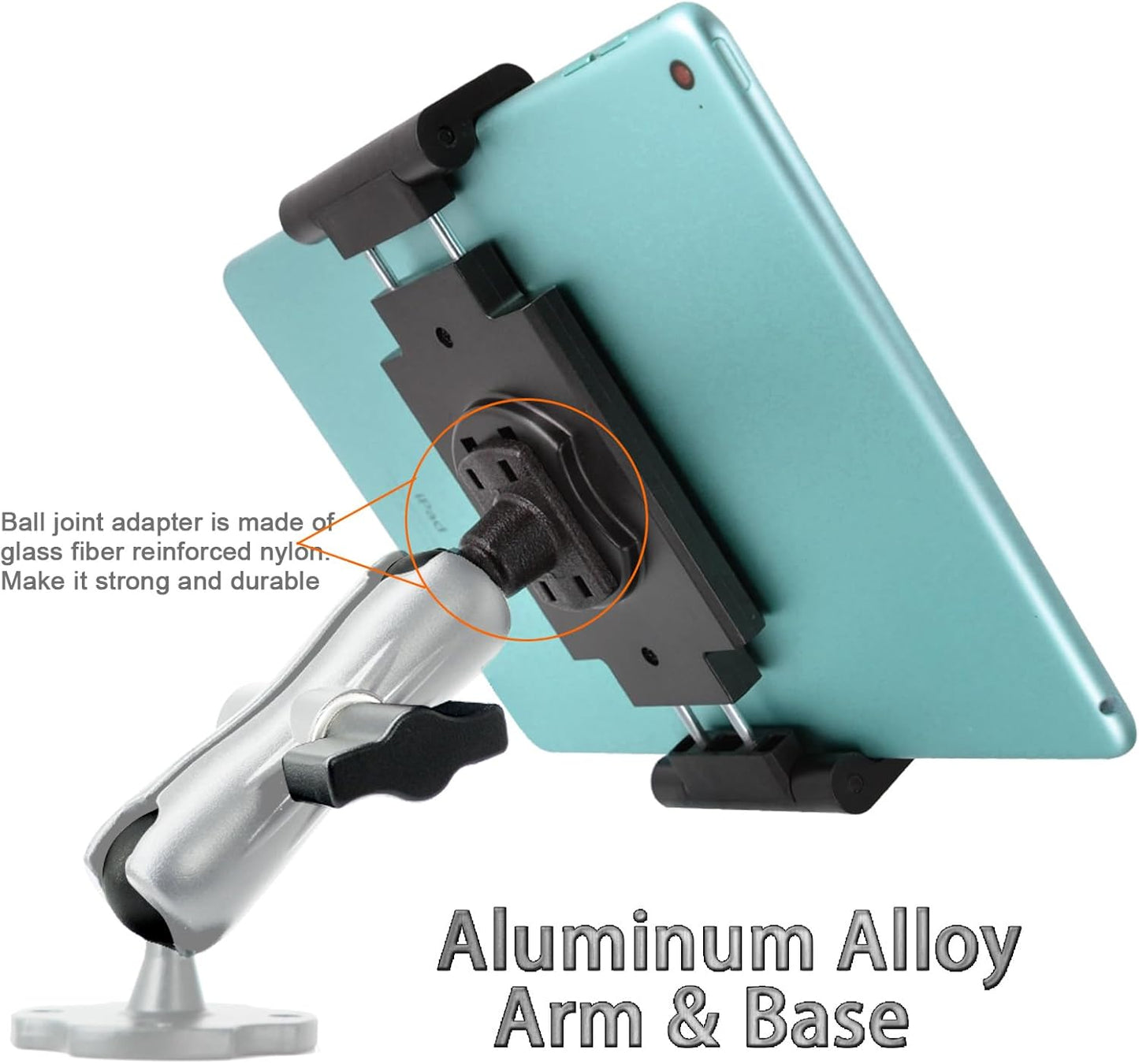 VAUBORTTI 6.5"-12.9" 1 inch/25mm Aluminum Arm Heavy Duty Tablet Mount Drill Base - for Tablet iPad Pro/Mini, iPad