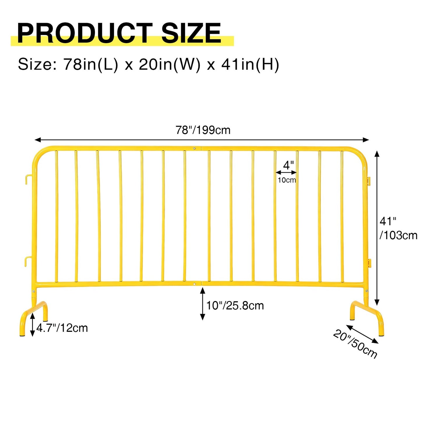 6.5FT Heavy Duty Galvanized Steel Interlinked Safety Barricade – Removable Feet, Portable, Weather Resistant Barrier for Crowd Control, Events, Construction, Facility Security