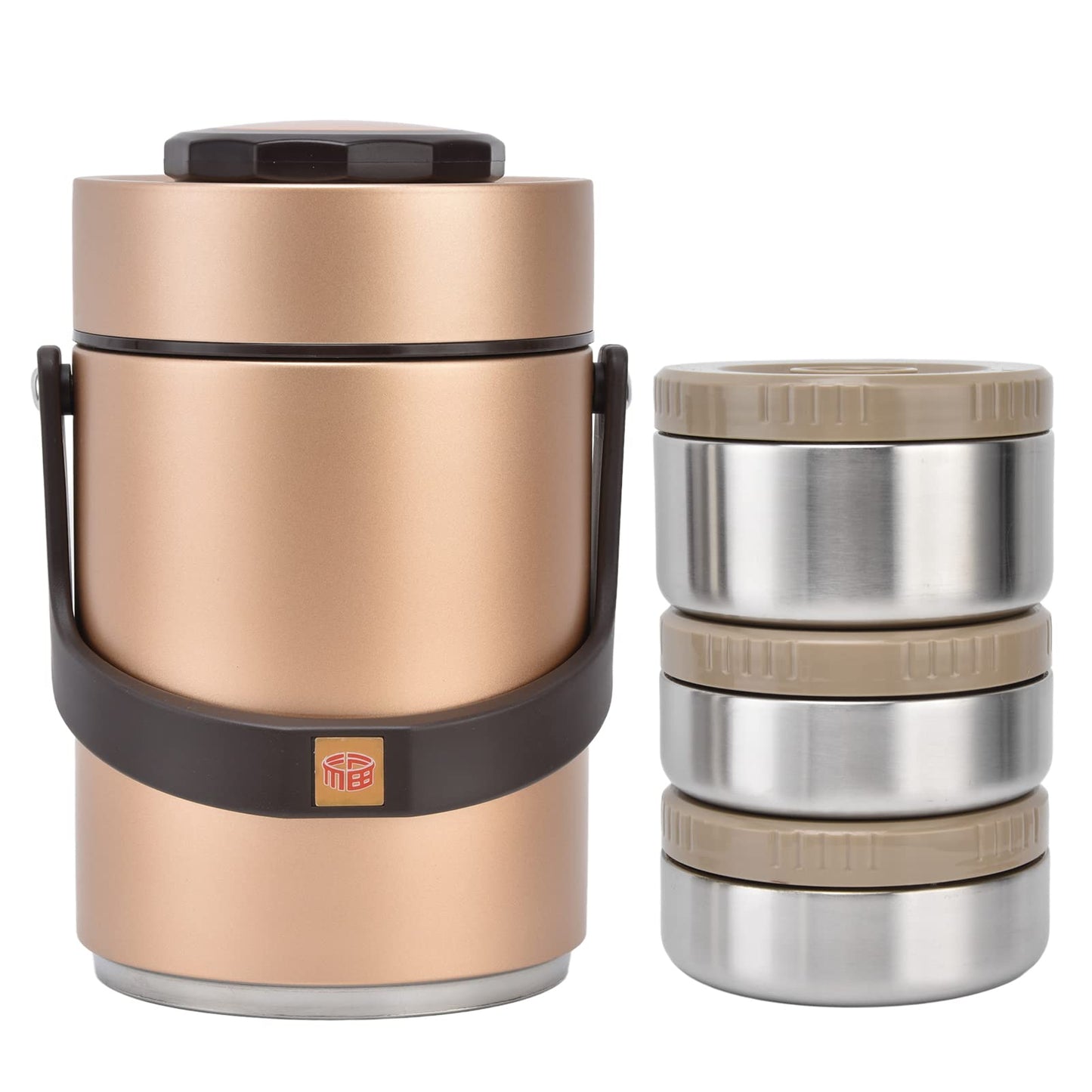Estink 2000ml Vacuum Insulation Lunch Box 3 Layer Lunch for Hot Food, 304 Stainless Steel Thermal Lunch Box Insulated Food Jar Insulated Food Container (Gold)